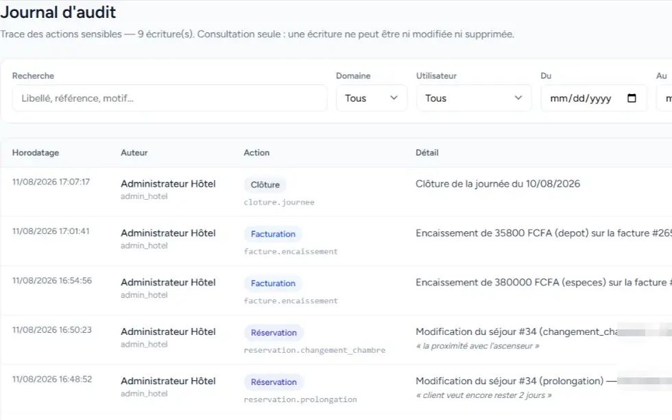 Écran Audit d'Afrihost