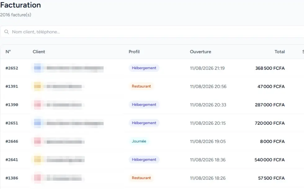 Écran Facturation d'Afrihost