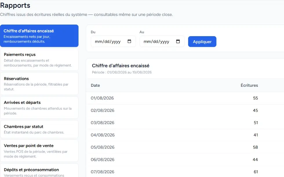 Écran Rapports d'Afrihost